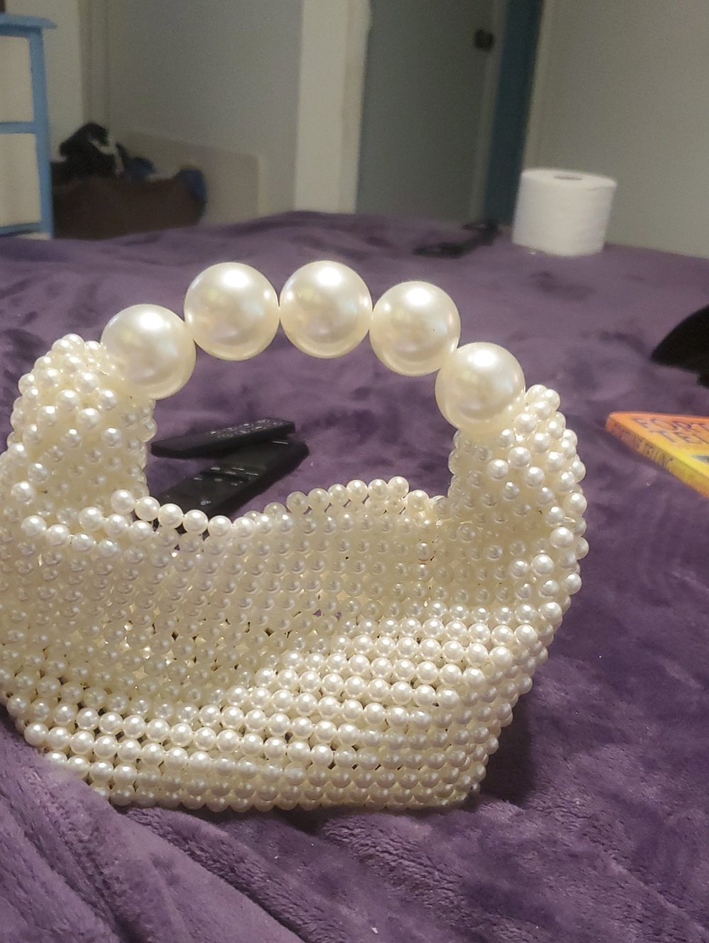 Pearl Beaded Mini Handbag with Pearl Handle